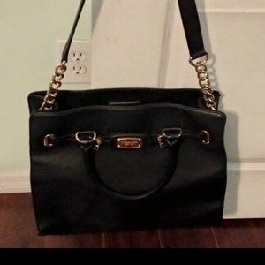 Michael Kors Hamilton Est. 1981 Black Leather Shoulder Satchel Tote Bag Purse